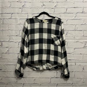 Cloth & Stone Buffalo Check Plaid Lace Up Back Top